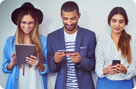 People engaging with mobile devices