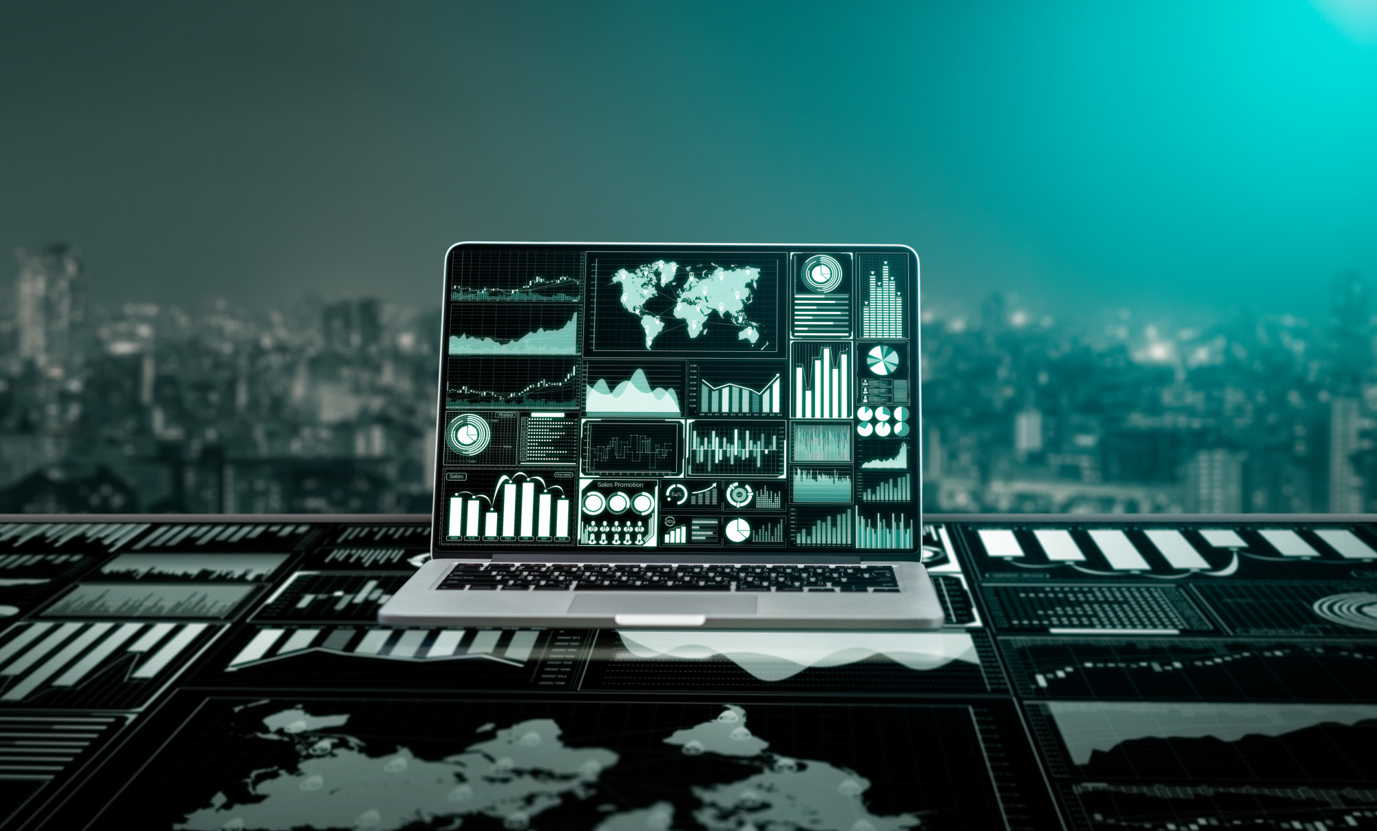Financial analytics dashboard on a laptop